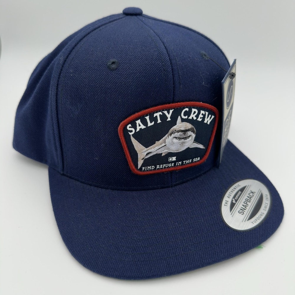 Salty Crew Hat Cap Snap Back Blue Lurking 6 Panel Shark Patch Mens One Size